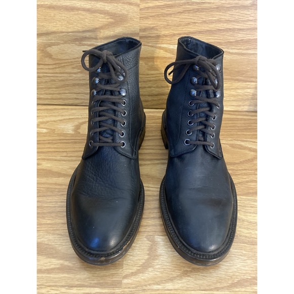 Frye Bowery Lace Up Boots Black Pebbled Leather Men's 8.5 M Made in Italy